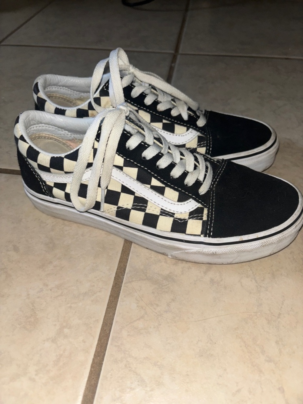 Classic Checkerboard Low-Top Sneakers - Black & Cream